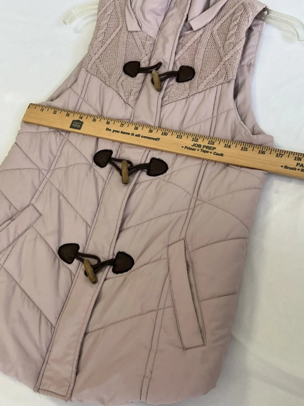Maurices Quilted Puffer Vest Size S Blush Pink Cable Knit Lace Yoke Toggle